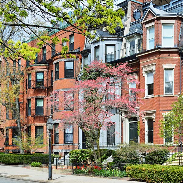 Brownstone homes in the Back Bay neighborhood of Boston